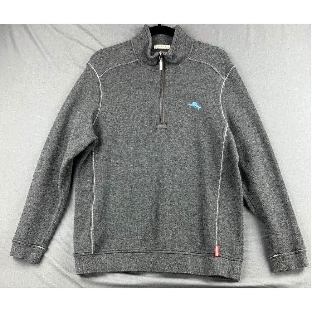 Tommy Bahama Relax Pullover Mens Small 1/4 Zip Sweater Gray Cotton Excellent